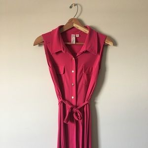 Pink, collared dress.